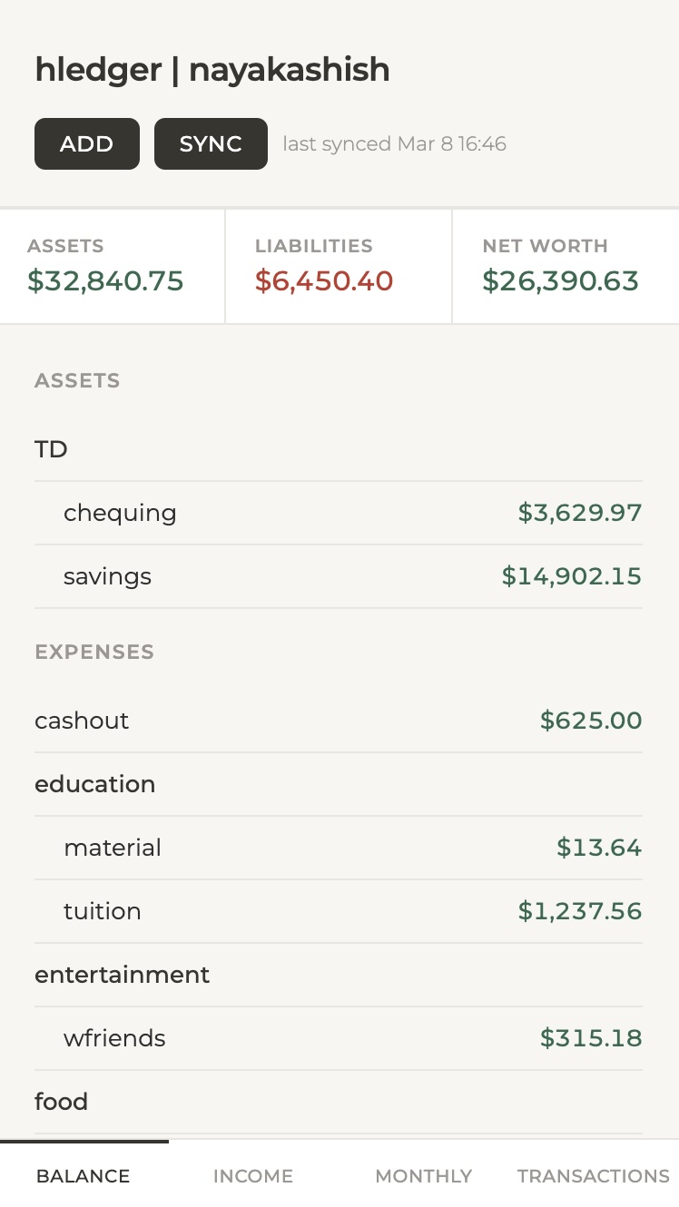 hledger balance view