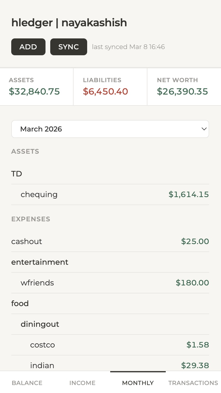 hledger monthly breakdown